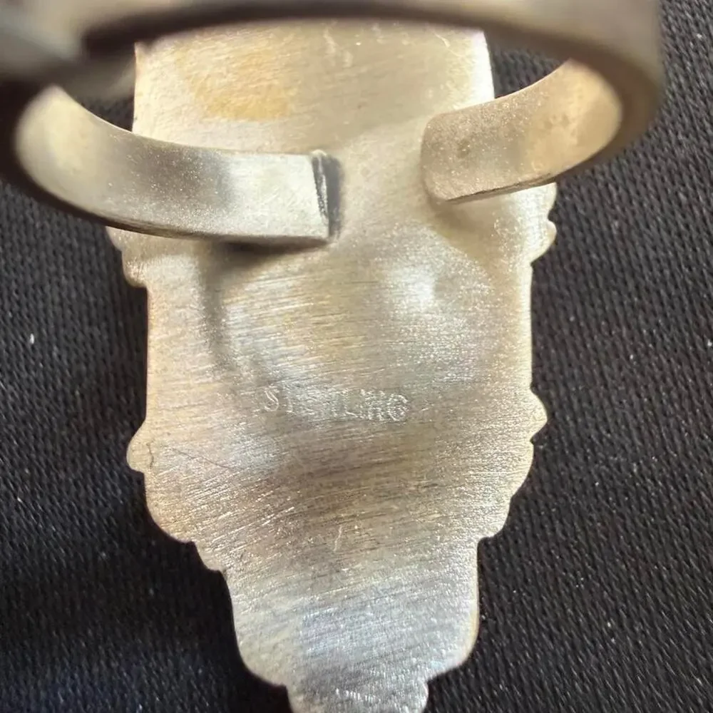Big beautiful sterling silver multi stone pilot mountain ring. Adjustable